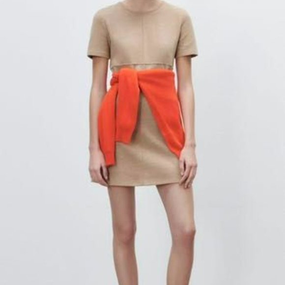 NEW ZARA Cotton Blend Knitted Mini Dress in light Camel Colour, Size M - Picture 6 of 15